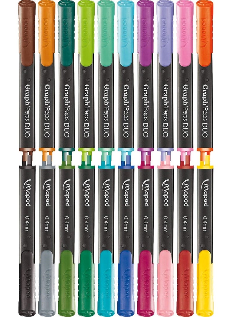 مابد أقلام تحديد "مابد جراف بيبس ديو" رفيعة (0.4 مم) - طقم 10 أقلام مزدوجة بـ 20 لوناً - Image 3